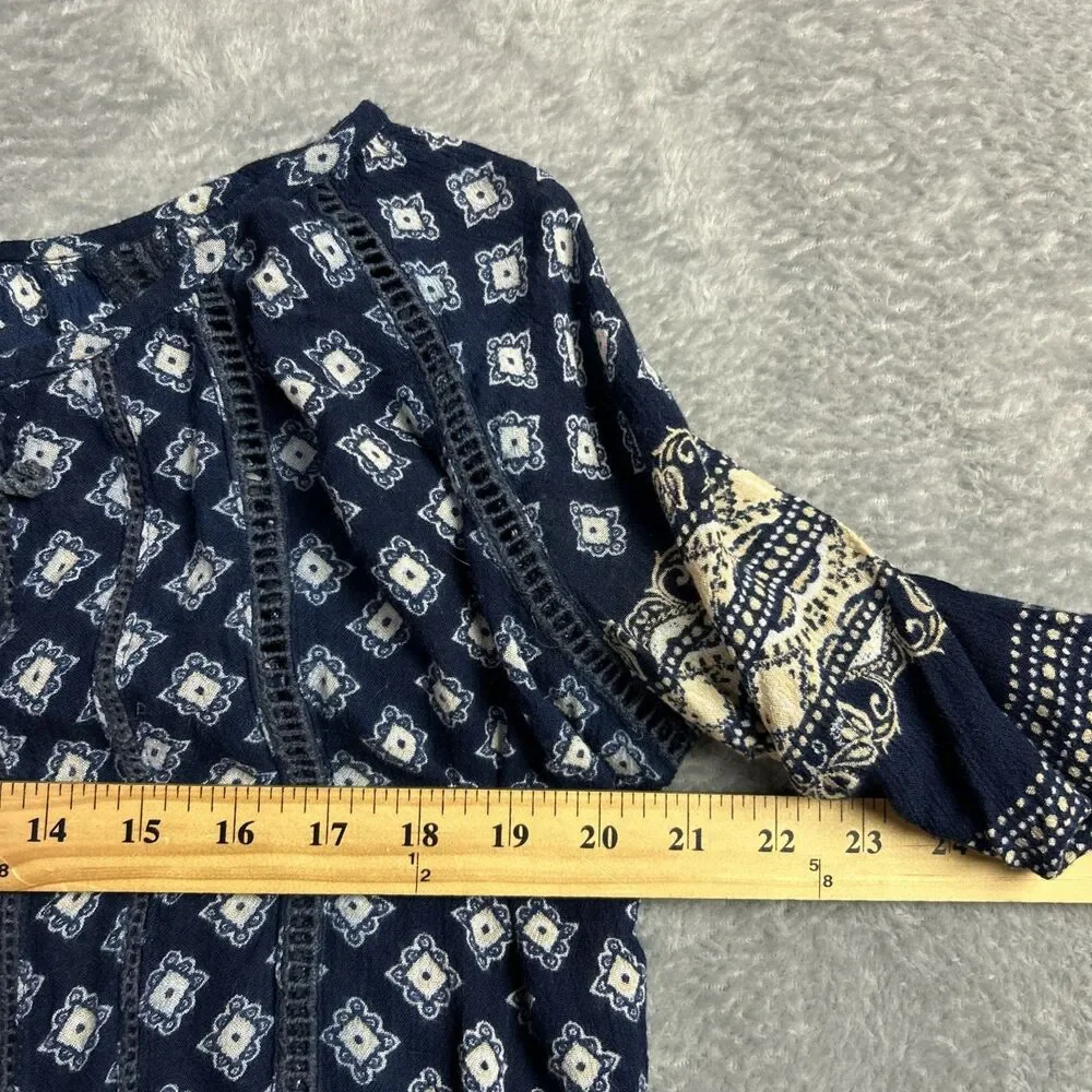 Apollo Artsy Flowy Boho Embroidered Womens Shirt Top Y2K Sz M Peasant Gypsy - Picture 2 of 14